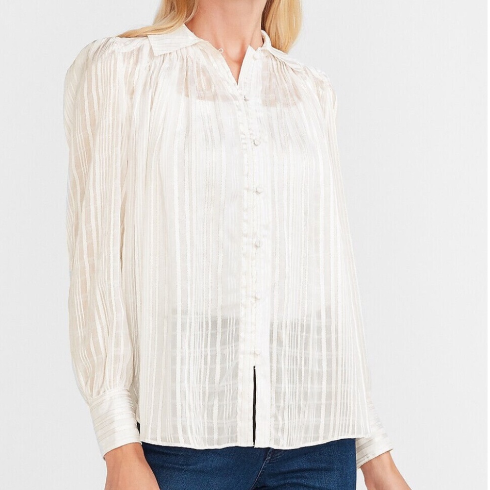 Metallic Pleated Puff Sleeve Shirt